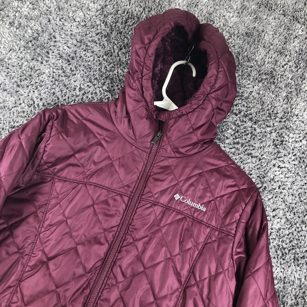 Columbia Jacket Womens Large Purple Quilted Hooded Full Zip Insulated Winter